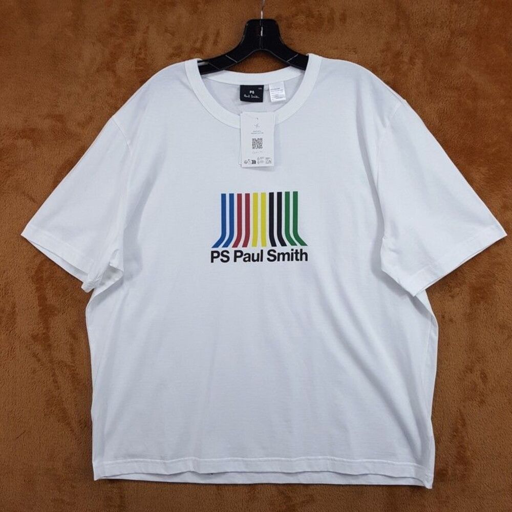 PAUL SMITH Shirt Mens XXL White Pullover Crew Graphic Logo T-Shirt $95